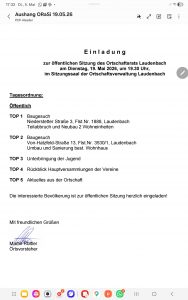 Sitzung Ortschaftsrat @ Ortsverwaltung Laudenbach